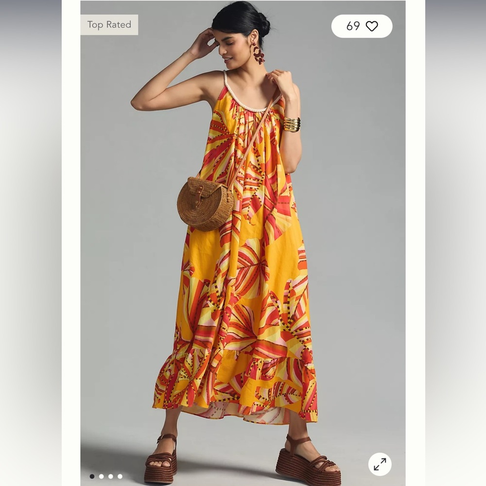 NWT FARM Rio Scoop Neck Maxi Dress Orange and Yellow Size Small